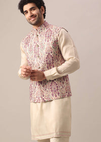 Multi Color Floral Embroidered Jacket And Kurta Set