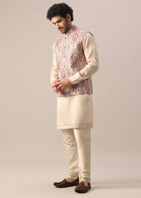 Multi Color Floral Embroidered Jacket And Kurta Set