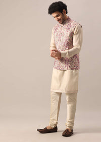 Multi Color Floral Embroidered Jacket And Kurta Set