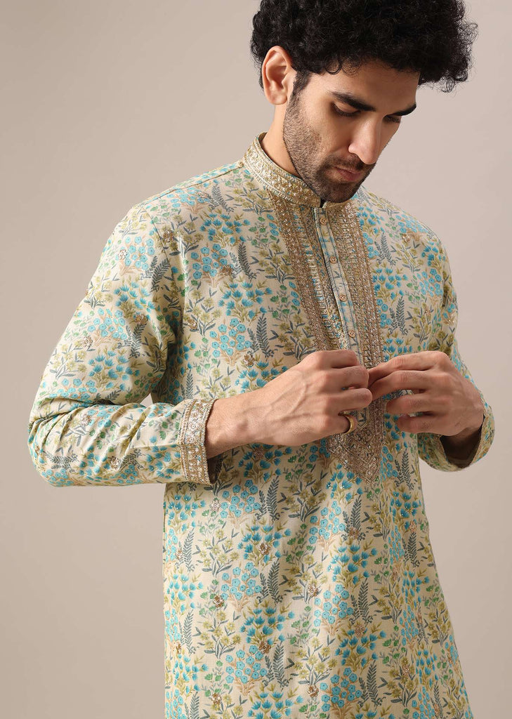 Multi Color Kurta Set With Floral Print And Embroidered Work