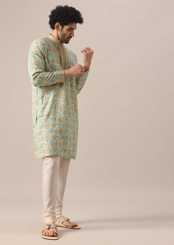 Multi Color Kurta Set With Floral Print And Embroidered Work