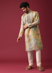 Multi Color Kurta Set With Mirror Work In Silk Fabric
