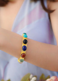 Multi Color Stones Polki Gold Bracelet