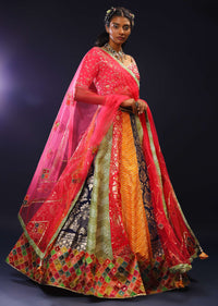 Multi Colored Brocade Lehenga Choli With Multi Colored Moroccan Printed Border