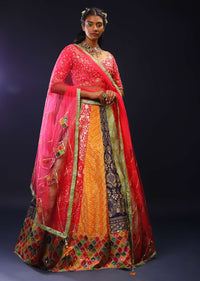 Multi Colored Brocade Lehenga Choli With Multi Colored Moroccan Printed Border