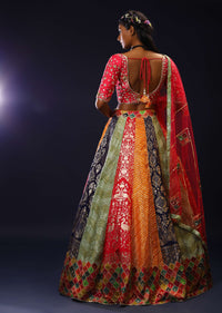 Multi Colored Brocade Lehenga Choli With Multi Colored Moroccan Printed Border