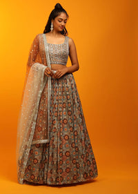 Multi Colored Lehenga Choli In Earthy Hues With Bandhani And Moroccan Jaal Design