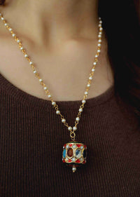 Multi Colored Necklace With Pearl Chain And Intricate Navratna Pendant In The Centre