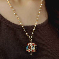 Multi Colored Necklace With Pearl Chain And Intricate Navratna Pendant In The Centre