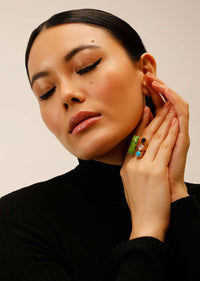 Multi Colored Ring With Semi Precious Stones In Green, Blue, White And Purple
