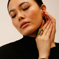 Multi Colored Ring With Semi Precious Stones In Green, Blue, White And Purple