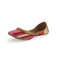 Multi Colored Striped Juttis In Jacquard With Tiny Ghungroos By 5 Elements