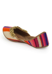 Multi Colored Striped Juttis In Jacquard With Tiny Ghungroos By 5 Elements
