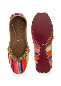 Multi Colored Striped Juttis In Jacquard With Tiny Ghungroos By 5 Elements