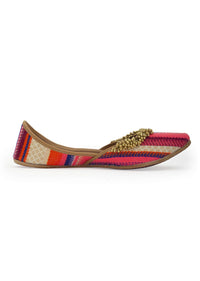 Multi Colored Striped Juttis In Jacquard With Tiny Ghungroos By 5 Elements