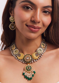 Multi Colour Kundan And Polki Necklace Set