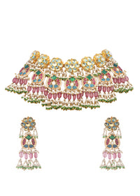 Multi Colour Kundan Short Necklace Set