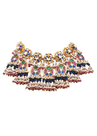 Multi Colour Kundan Short Necklace Set With Stones
