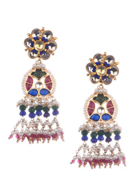 Multi Colour Kundan Short Necklace Set With Stones