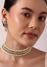 Multi Kundan Choker Set With White Beads