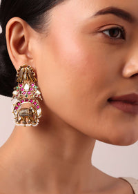 Multi Tone Kundan Danglers With Elephant Motif