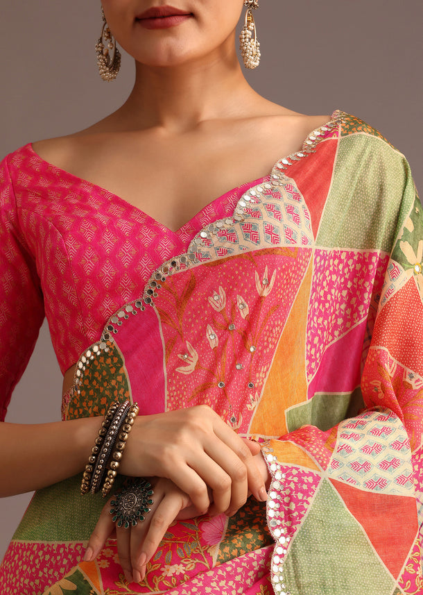 Multicolor Abstract Printed Muslin Saree