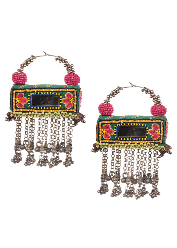 Multicolor Hand Embroidered And Beaded Boho Chandbali Earrings