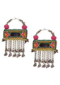 Multicolor Hand Embroidered And Beaded Boho Chandbali Earrings