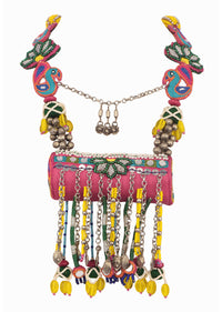 Multicolor Thread And Beaded Boho Necklace In Hand Embroidery