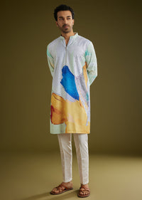 Multicolor Linen Abstract Printed Zipper Kurta Set