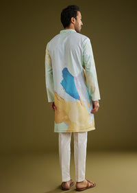 Multicolor Linen Abstract Printed Zipper Kurta Set
