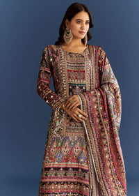 Multicolor Tabby Silk Printed Kurta Dupatta Suit With Patch Stone Zari Work