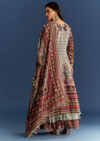 Multicolor Tabby Silk Printed Kurta Dupatta Suit With Patch Stone Zari Work