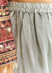 Multicolor Tabby Silk Printed Kurta Dupatta Suit With Patch Stone Zari Work