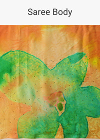 Multicolor Abstract Print Satin Saree With Unstitched Blouse Piece