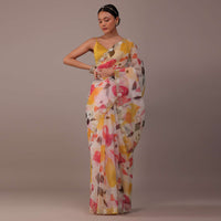 Multicolor Abstract Printed Saree In Organza With Cut Dana Butti All Over