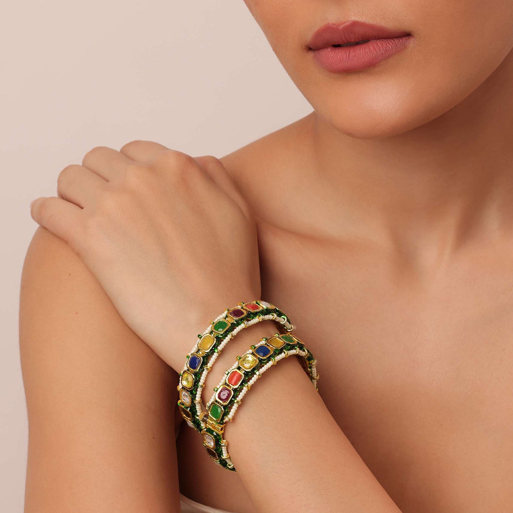 Multicolor Bangle With Studded Kundan And Meenakari Work Set of 2