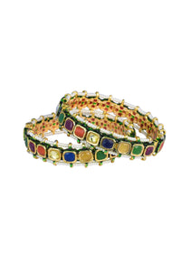 Multicolor Bangle With Studded Kundan And Meenakari Work Set of 2