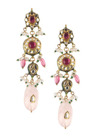 Multicolor Carved Beaded Choker Set In Gold Finish Mix Metal