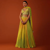 Multicolor Chinon Lehenga And Silk Blouse With Leheriya And Floral Print