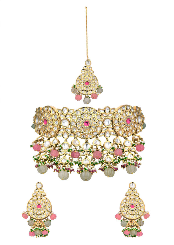 Multicolor Choker Set With Encrusted Kundan