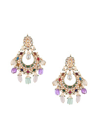 Multicolor Dangler Earrings With Kundan Work In Mix Metal