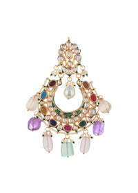 Multicolor Dangler Earrings With Kundan Work In Mix Metal
