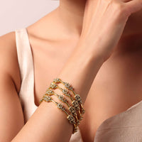 Multicolor Finish Carved Bangle With Studded Kundan Set of 4