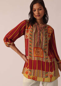 Multicolor Floral Print Short Kurta