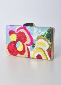 Multicolor Floral Sequin Clutch