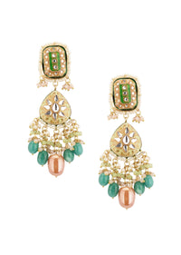Multicolor Gold-Finish Kundan Choker Necklace Set With Colourful Meenakari Work And Drop-Stones In Mix Metal