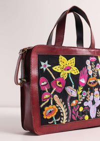 Multicolor Handcrafted Pure Leather Handbag With Boho Work