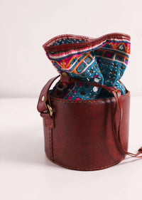 Multicolor Handcrafted Potli Bag With Kutchi Embroidery In Pure Leather