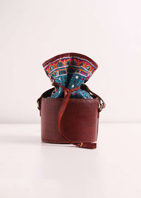 Multicolor Handcrafted Potli Bag With Kutchi Embroidery In Pure Leather